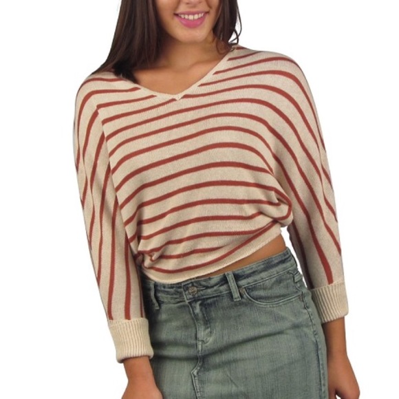 Sweaters - (XS) Cropped V-Neck Striped Sweater